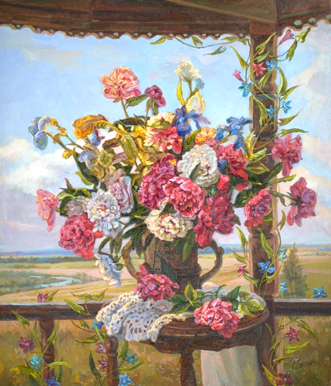 Пионы в беседке