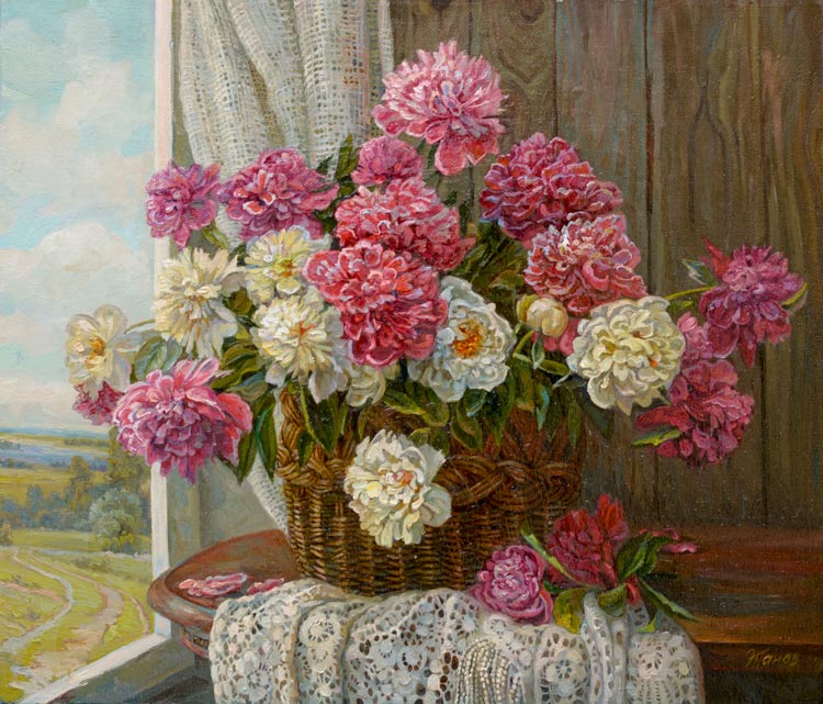 Пионы в корзине